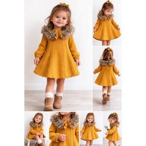 Christian Siriano New York Toddler Knit Sweater Dress Faux Fur Collar 12M